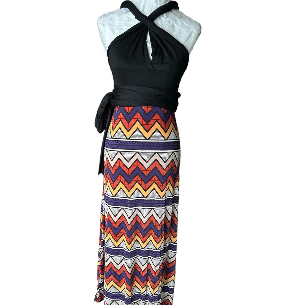 - Style Addicts Aztec print with black long stretchy wide halter ties size…